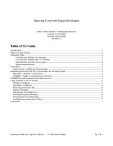Securing E­mail with Digital Certificates   Author: Steve Moitozo <> Created: Revised: Revision: 4