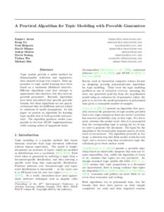 A Practical Algorithm for Topic Modeling with Provable Guarantees  Sanjeev Arora Rong Ge Yoni Halpern David Mimno