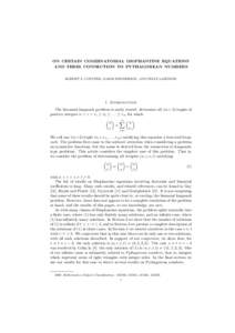 ON CERTAIN COMBINATORIAL DIOPHANTINE EQUATIONS AND THEIR CONNECTION TO PYTHAGOREAN NUMBERS ROBERT S. COULTER, MARIE HENDERSON, AND FELIX LAZEBNIK 1. Introduction The binomial knapsack problem is easily stated: determine 