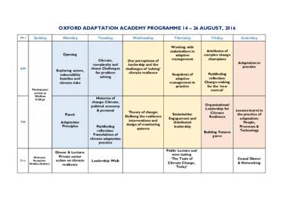 OXFORD ADAPTATION ACADEMY PROGRAMME 14 – 26 AUGUST, 2016 W.1 Sunday  Monday
