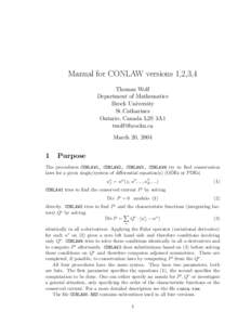 Manual for CONLAW versions 1,2,3,4 Thomas Wolf Department of Mathematics Brock University St.Catharines Ontario, Canada L2S 3A1
