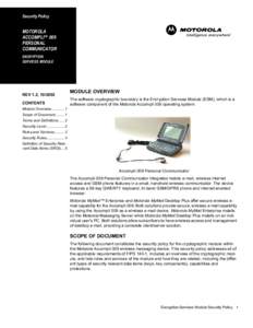 Security Policy for the Motorola Accompli 009 Personal Communicator Encryption Services Module