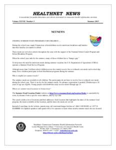 HEALTHNET NEWS  A newsletter for public librarians and others interested in consumer health information services Volume XXVIII Number 2
