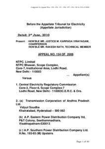 Judgment in Appeal Nos. 134, 140, 141, 146, 147, 149, 150 & 152 of[removed]Before the Appellate Tribunal for Electricity (Appellate Jurisdiction) Dated: 3rd June, 2010 Present