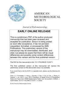 AMERICAN METEOROLOGICAL SOCIETY Journal of Hydrometeorology  EARLY ONLINE RELEASE
