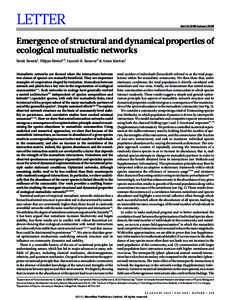 LETTER  doi:[removed]nature12438 Emergence of structural and dynamical properties of ecological mutualistic networks