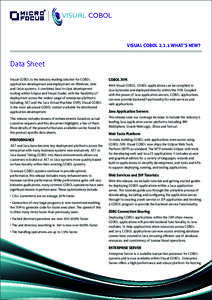 VISUAL COBOLWHAT’S NEW?  Data Sheet Visual COBOL is the industry leading solution for COBOL application development and deployment on Windows, Unix and Linux systems. It combines best in class development