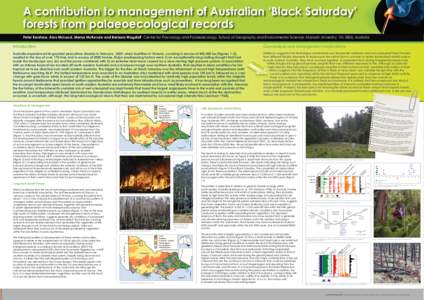 A contribution to management of Australian ‘Black Saturday’ forests from palaeoecological records Peter Kershaw, Alex McLeod, Merna McKenzie and Barbara Wagstaff Centre for Palynology and Palaeoecology, School of Geo