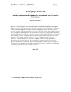 QEH Working Paper Series – QEHWPS150  Page 1 Working Paper Number 150 Drafting Implementing Regulations for International Anti-Corruption