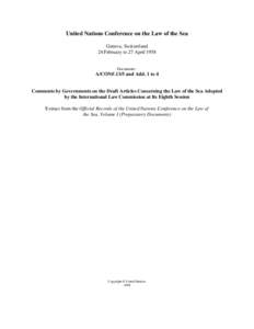 United Nations Conference on the Law of the Sea, 1958, volume I, Preparatory Documents : Comments by Governments on the Draft Articles Concerning the Law of the Sea Adopted by the International Law Commission at Its Eigh