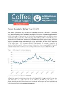 Record Exports for Coffee YearTotal exports in September 2017 reached 8.34 million bags, compared to 9.8 million in SeptemberWhile coffee yearregistered a decrease in its final month, total expor