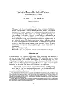 Industrial Renewal in the 21st Century: Evidence from U.S. Cities∗ Thor Berger Carl Benedikt Frey