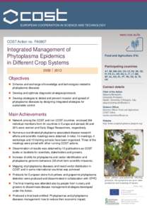 www.cost.eu/fa  COST Action no. FA0807 Integrated Management of Phytoplasma Epidemics