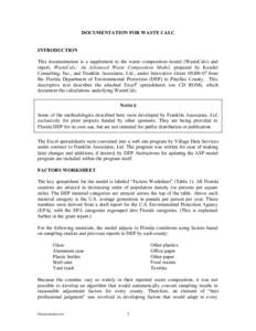 Documentation for Waste Calc - Recycling - Solid & Hazardous Waste - Florida DEP - [model documentation.pdf]