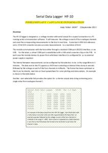 Serial Data Logger HF-10 Preliminary / Advance information Andy Talbot G4JNT 21September 2011