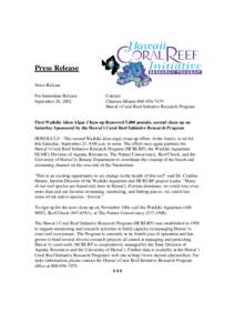 Press Release News Release For Immediate Release September 20, 2002  Contact: