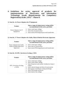 Page 1 of 5 Updated (Revision 1): Dated 18th February 2015 A. Guidelines for series approval of products for implementation of “Electronics and Information Technology Goods (Requirements for Compulsory