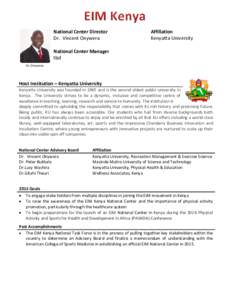 National Center Director Dr. Vincent Onywera Affiliation Kenyatta University