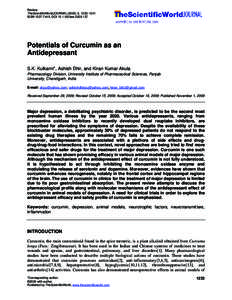 Review TheScientificWorldJOURNAL, 1233–1241 ISSN 1537-744X; DOItswPotentials of Curcumin as an Antidepressant