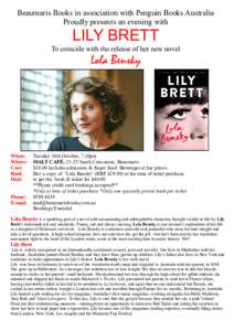Lola / Beaumaris / Lily / Go-Set / Literature / Television / Australian literature / Things Could Be Worse / Lily Butterfield / Valley Girls / Lily Brett