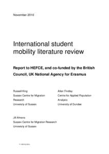 NovemberInternational student mobility literature review Report to HEFCE, and co-funded by the British Council, UK National Agency for Erasmus