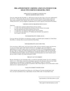 Pre-Appointment Certification Statement for Selective Service Registration