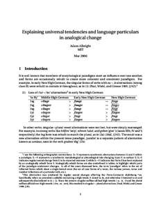 Explaining universal tendencies and language particulars in analogical change Adam Albright MIT Mar 2006