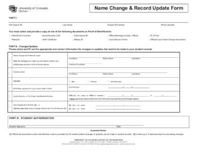 Name Change & Record Update Form PART I: First Name/ MI Last Name