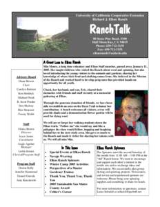 University of California Cooperative Extension Richard J. Elkus Ranch RanchTalk 80 Stone Pine Road, #100 Half Moon Bay, CA 94019