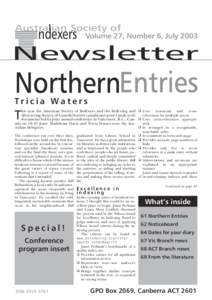 Australian Society of  ndexers Newsletter Tricia Waters