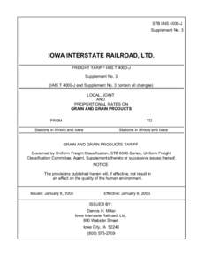 STB IAIS 4000-J Supplement No. 3 IOWA INTERSTATE RAILROAD, LTD. FREIGHT TARIFF IAIS T 4000-J Supplement No. 3