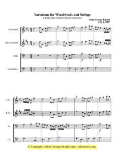 Variations for Woodwinds and Strings (Clarinet, Bass Clarinet, Cello and Contrabass) A Clarinet  Bass Clarinet