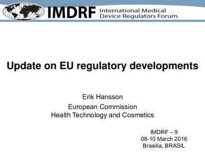 IMDRF Presentation - Jurisdictional update - EU