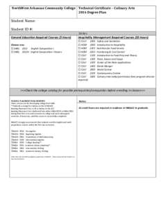 NorthWest Arkansas Community College Technical Certificate – Culinary Arts 2016 Degree Plan Student Name: Student ID #: