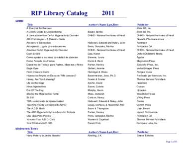 RIP Library Catalog[removed]ADHD Title