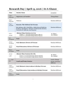 Research Day | April 15, 2016 | At-A-Glance Time Session Name  Location