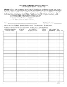 ALABAMA STATE BOARD OF PUBLIC ACCOUNTANCY CPE COURSES TAKEN FOR CATCH-UP CPE Directions: This form is to be completed by Inactive CPAs who wish to return to Active status. All courses listed must be in this format. Catch