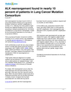ALK rearrangement found in nearly 10 percent of patients in Lung Cancer Mutation Consortium
