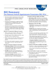 Microsoft Word - Bill Summary -- The National Judicial Appointments Commission Bill 2014