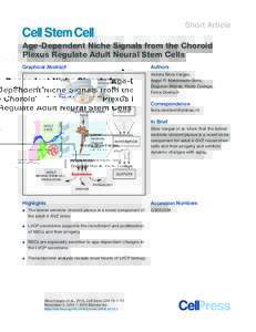 Short Article  Age-Dependent Niche Signals from the Choroid Plexus Regulate Adult Neural Stem Cells Graphical Abstract