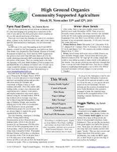 High Ground Organics Community Supported Agriculture Week 35, November 11th and 12th, 2015 Farm Food Events,  Winter Share Details