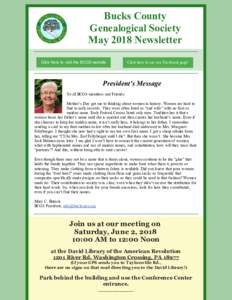 Bucks County Genealogical Society May 2018 Newsletter Click here to visit the BCGS website  Click here to see our Facebook page!
