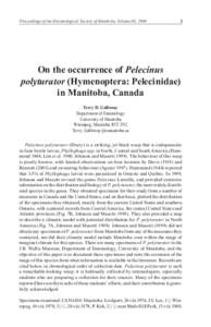 Proceedings of the Entomological Society of Manitoba, Volume 64, 2008   On the occurrence of Pelecinus polyturator (Hymenoptera: Pelecinidae)