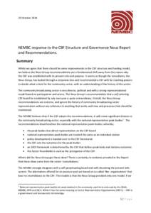 20 OctoberNEMBC response to the CBF Structure and Governance Nous Report and Recommendations. Summary Whilst we agree that there should be some improvements in the CBF structure and funding model,