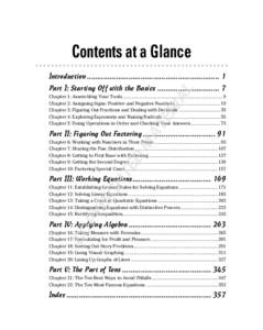 Contents at a Glance Introduction ................................................................ 1 AL  Part I: Starting Off with the Basics .............................. 7