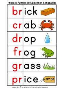 Phonics Puzzle: Initial Blends & Digraphs  brick crab drop frog