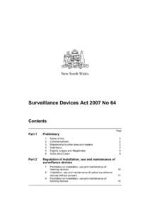 New South Wales  Surveillance Devices Act 2007 No 64 Contents Page