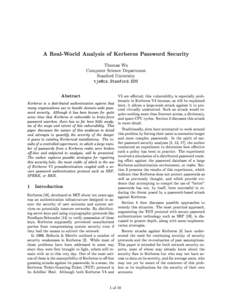 A Real-World Analysis of Kerberos Password Security Thomas Wu Computer Science Department Stanford University [removed]