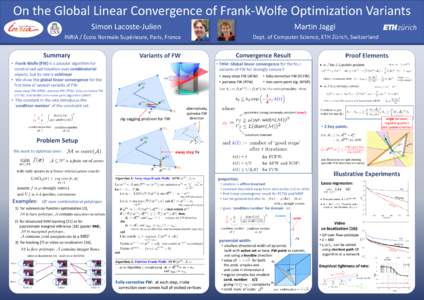 On the Global Linear Convergence of Frank-Wolfe Optimization Variants Simon Lacoste-Julien Martin Jaggi Dept. of Computer Science, ETH Zürich, Switzerland