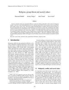 Judgment and Decision Making, Vol. 7, No. 2, March 2012, pp. 110–118  Religion, group threat and sacred values Hammad Sheikh∗  Jeremy Ginges∗
